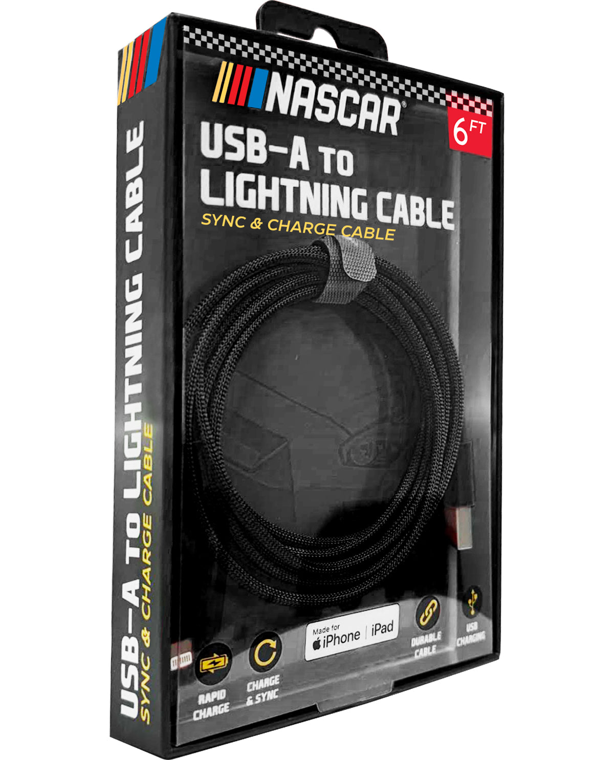 NASCAR Black 6Ft. Lightning Sync & Charge Cable