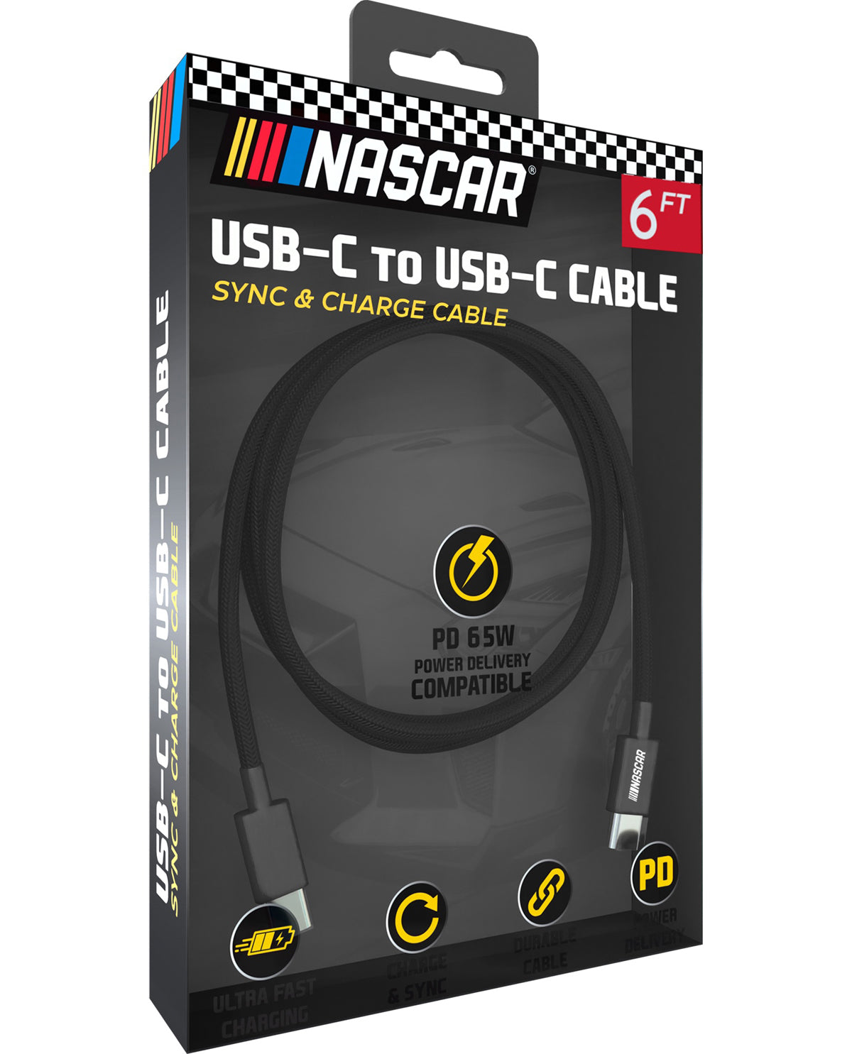 NASCAR Black 6ft. Type-C Sync & Charge Cable