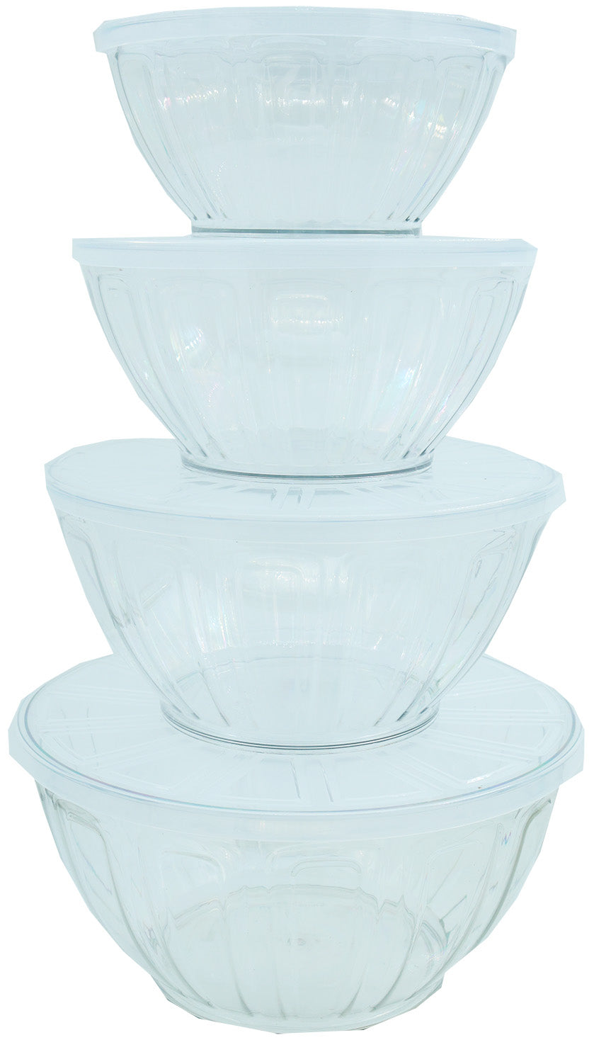 Clear Fluted Mixing Bowl 4 Piece Set