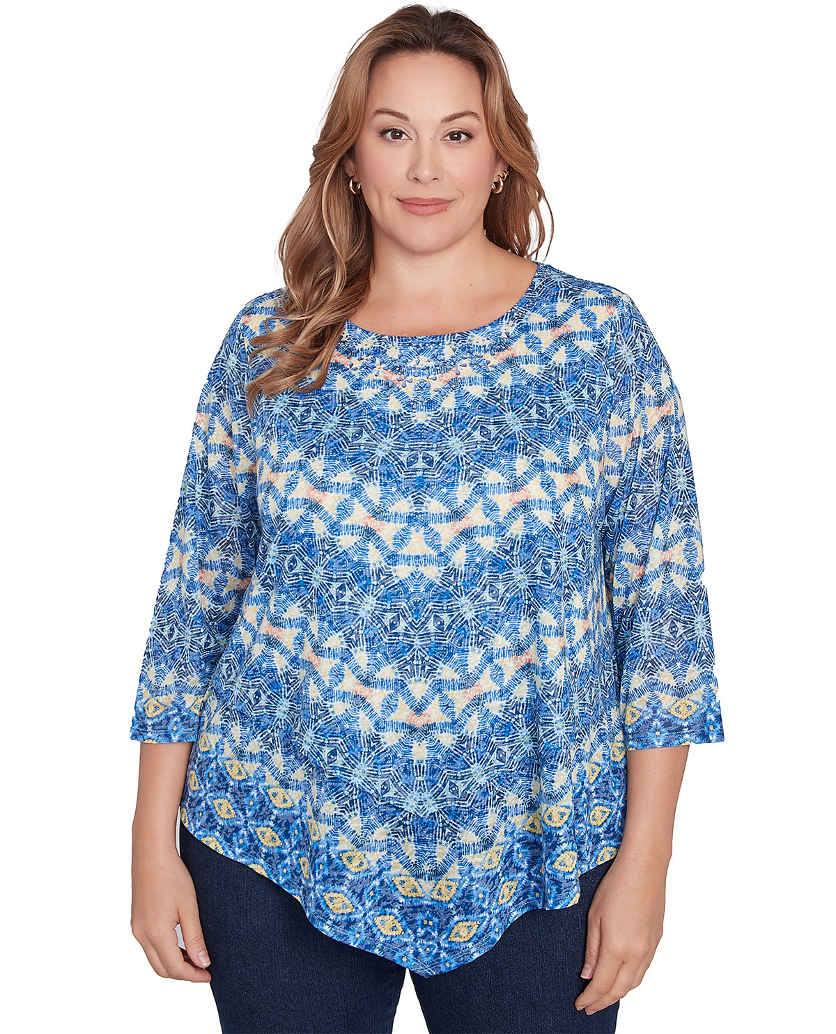Ruby Road Bella Vista Embroidered Knit Top Bluebird