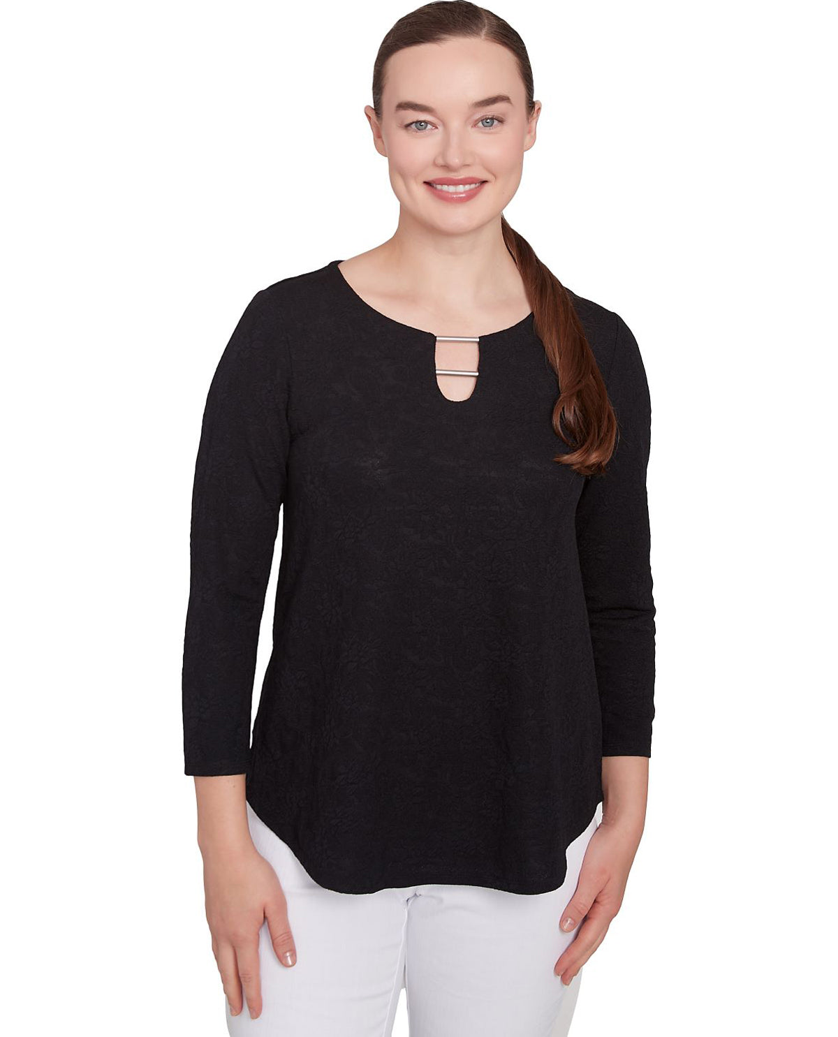 Ruby Road Monochrome Moment 3/4 Knit Paisley Top