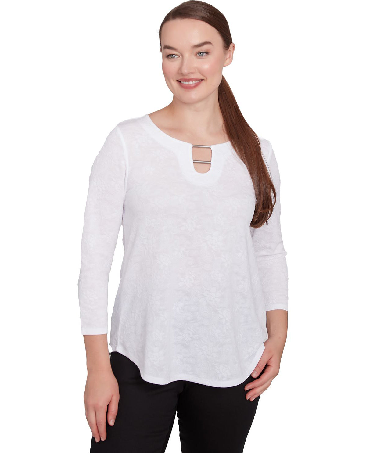 Ruby Road Monochrome Moment 3/4 Knit Paisley Top