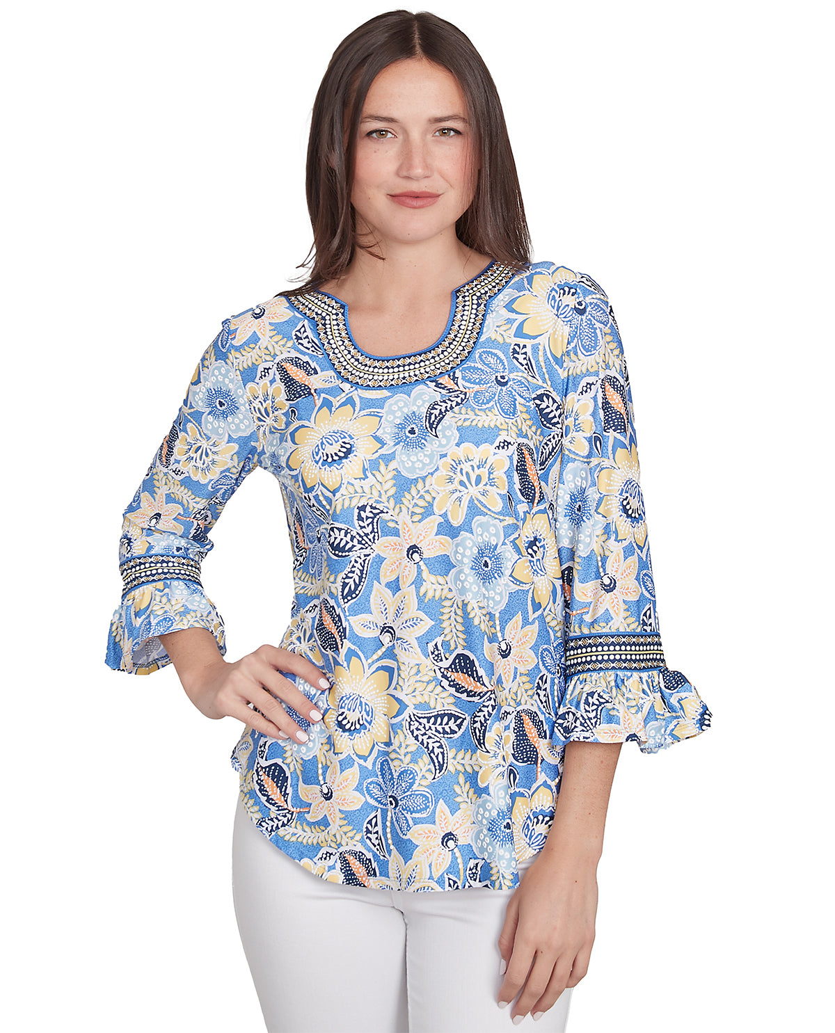Ruby Road Petite Bella Vista Geo Knit Top