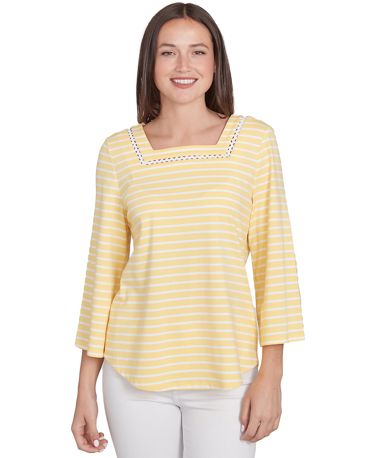 Ruby Road Petite Bella Vista Trim Stripe Knit Top