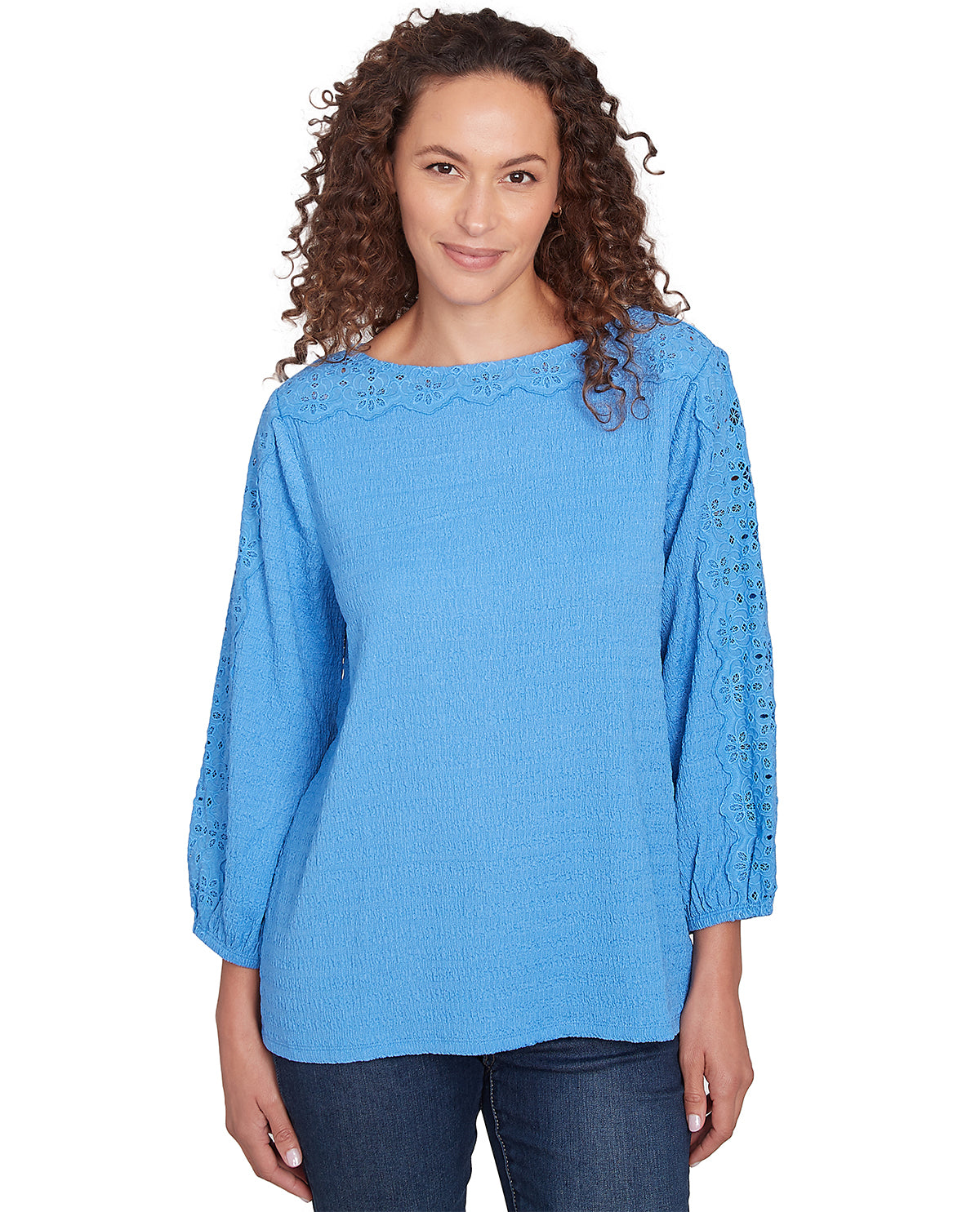 Ruby Road Petite Bella Vista Lace Trim Knit Top