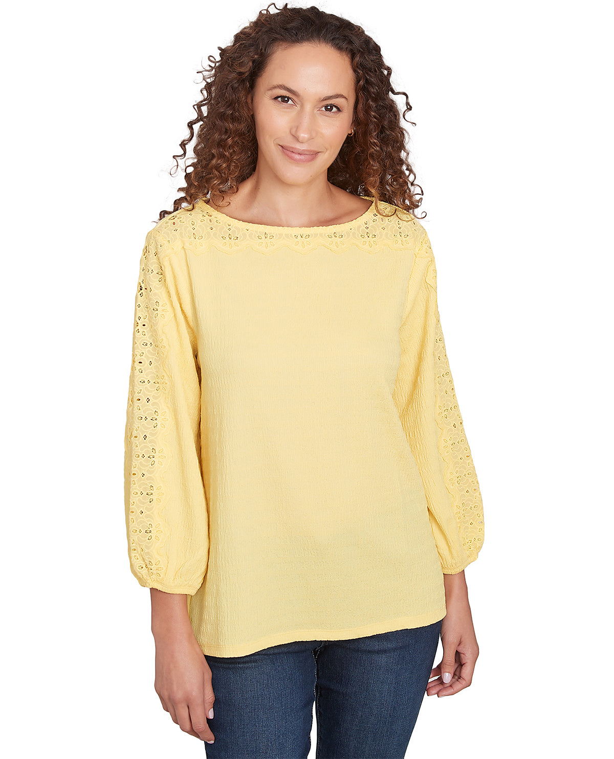 Ruby Road Petite Bella Vista Lace Trim Knit Top