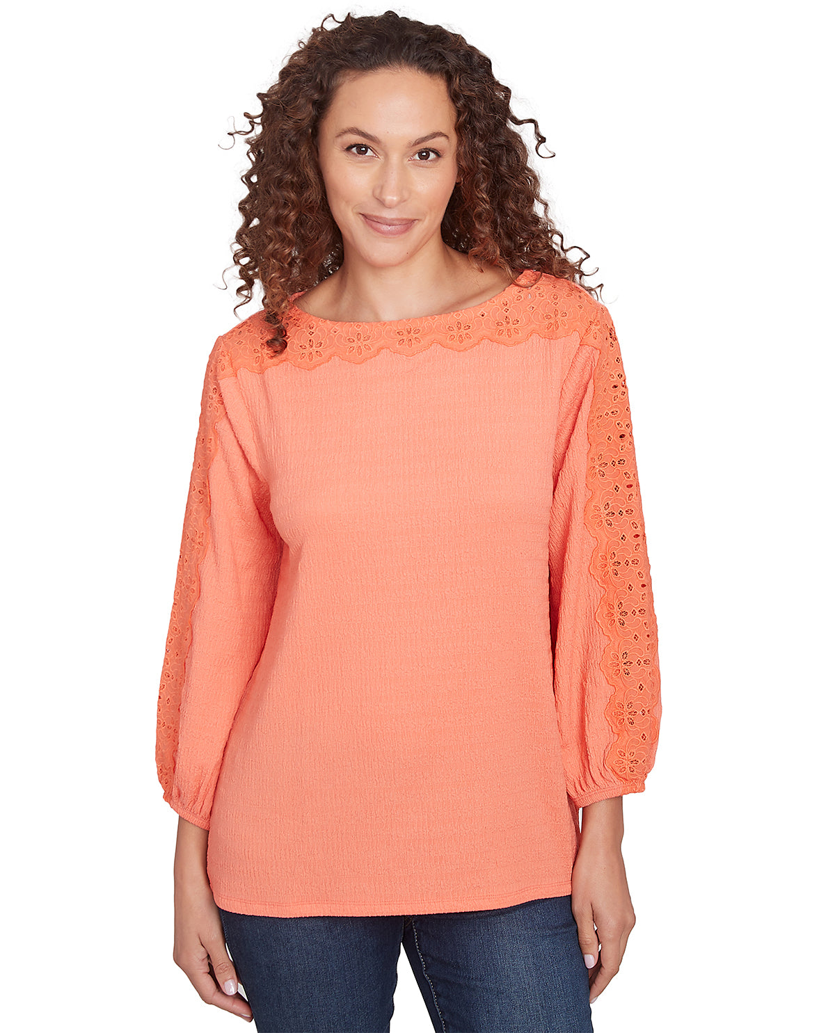 Ruby Road Petite Bella Vista Lace Trim Knit Top