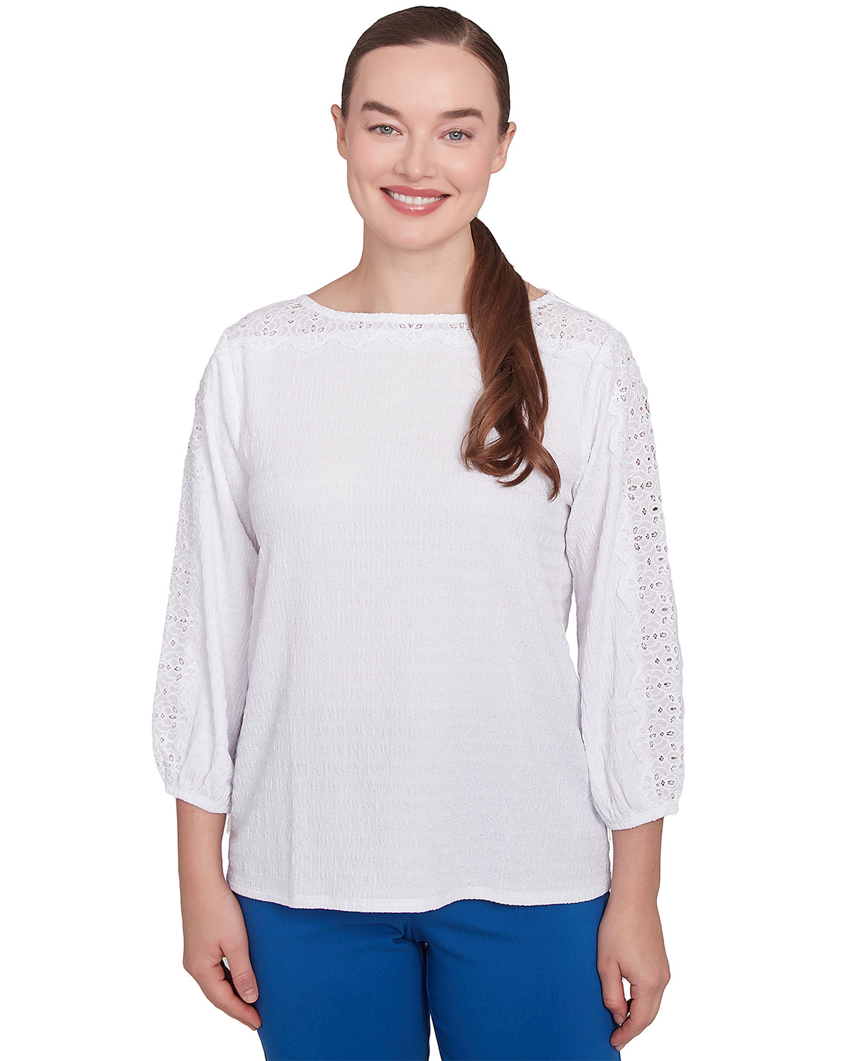 Ruby Road Petite Bella Vista Lace Trim Knit Top