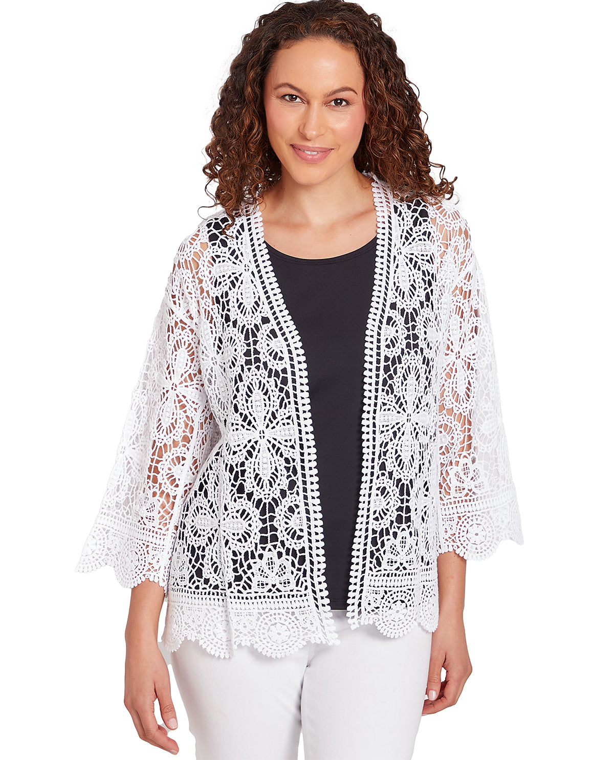 Ruby Road Tropical Splash Medallion Lace Cardigan