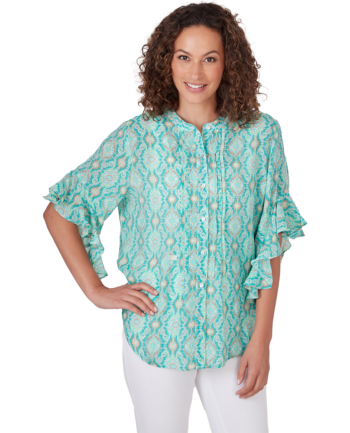 Ruby Road Missy Ikat Geometric Woven Top