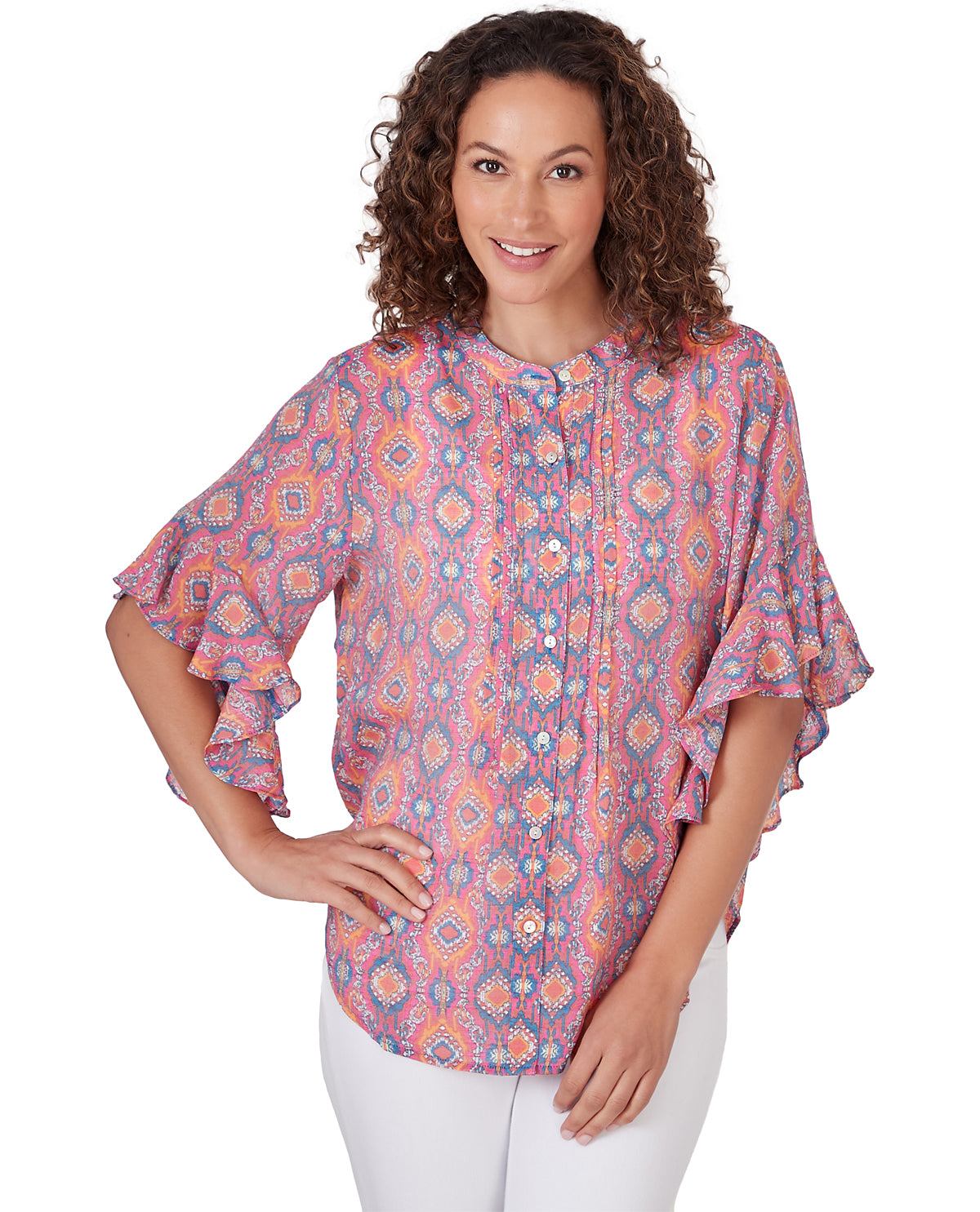 Ruby Road Missy Ikat Geometric Woven Top