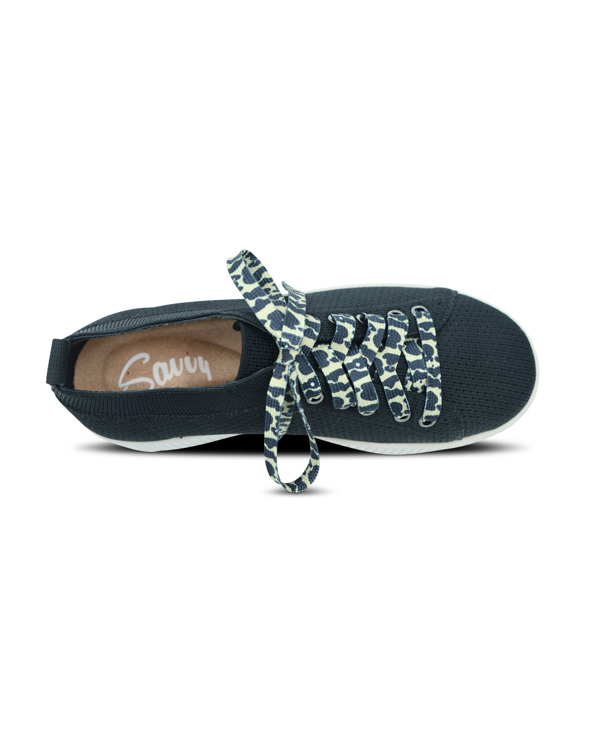 Savvy Flutter Black Casual Shoe with Leopard Laces