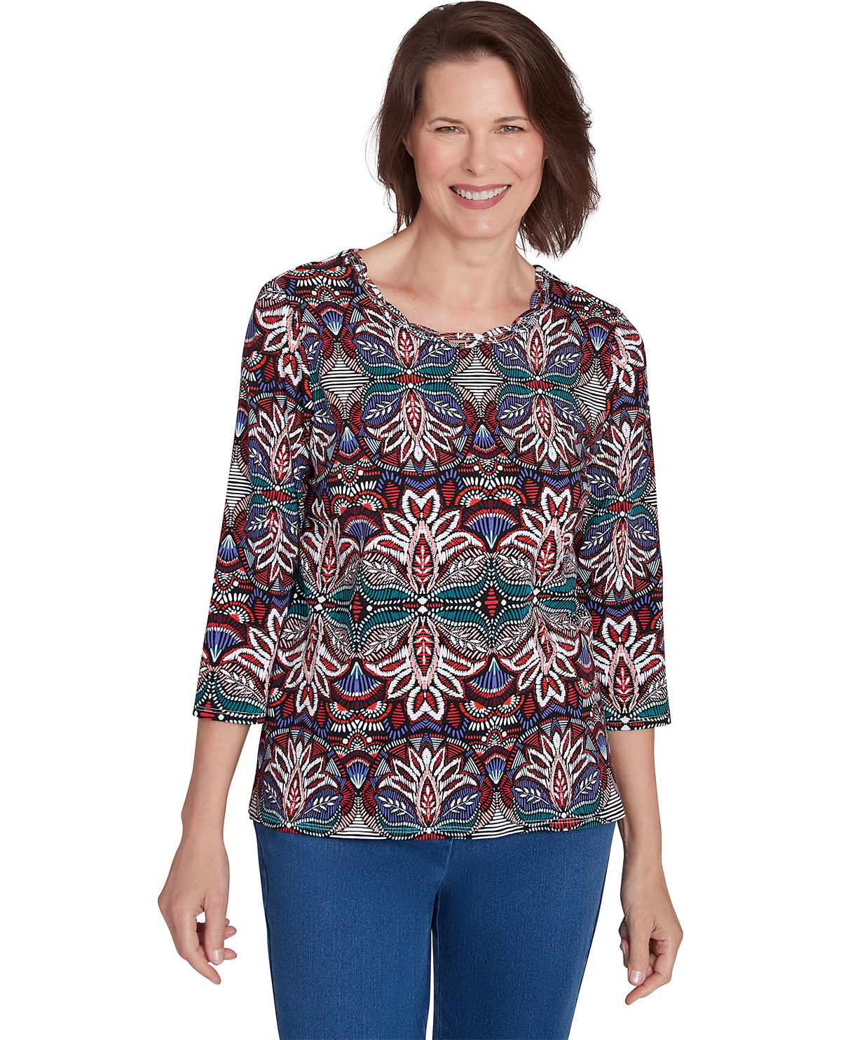 Alfred Dunner Key Items Abstract Leaf Print Top