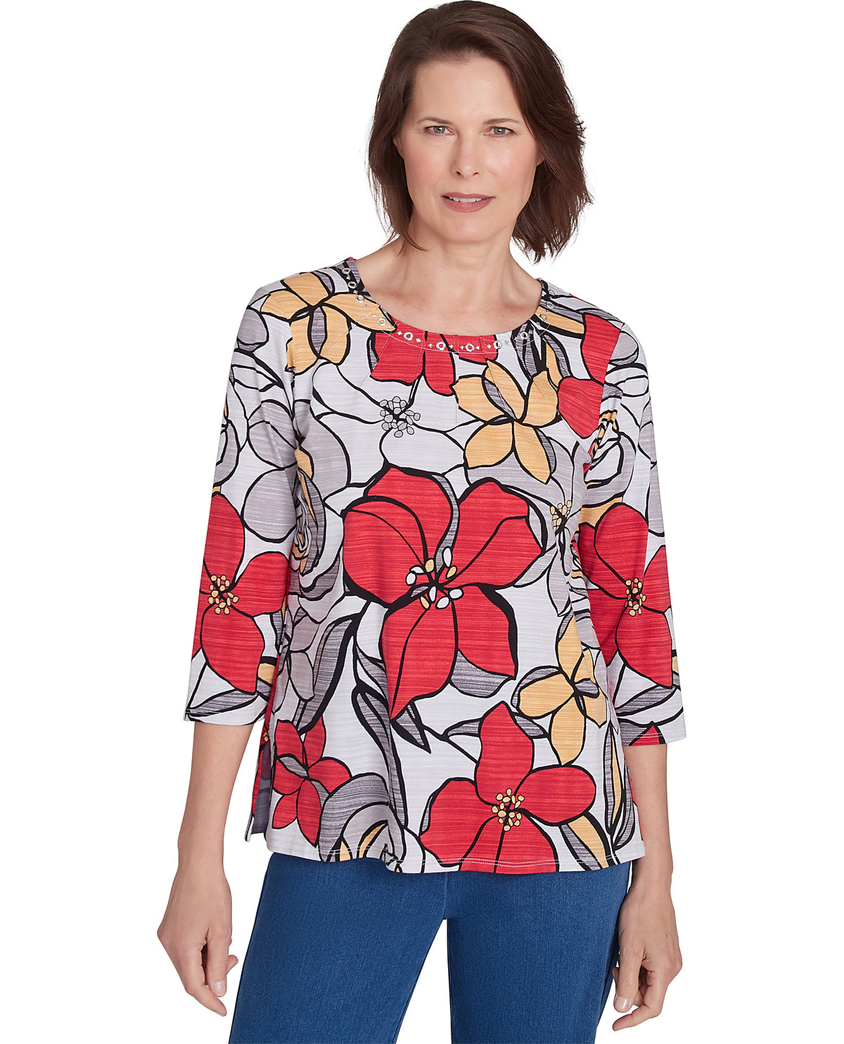 Alfred Dunner Key Items Bold Floral Print Print Knit Top