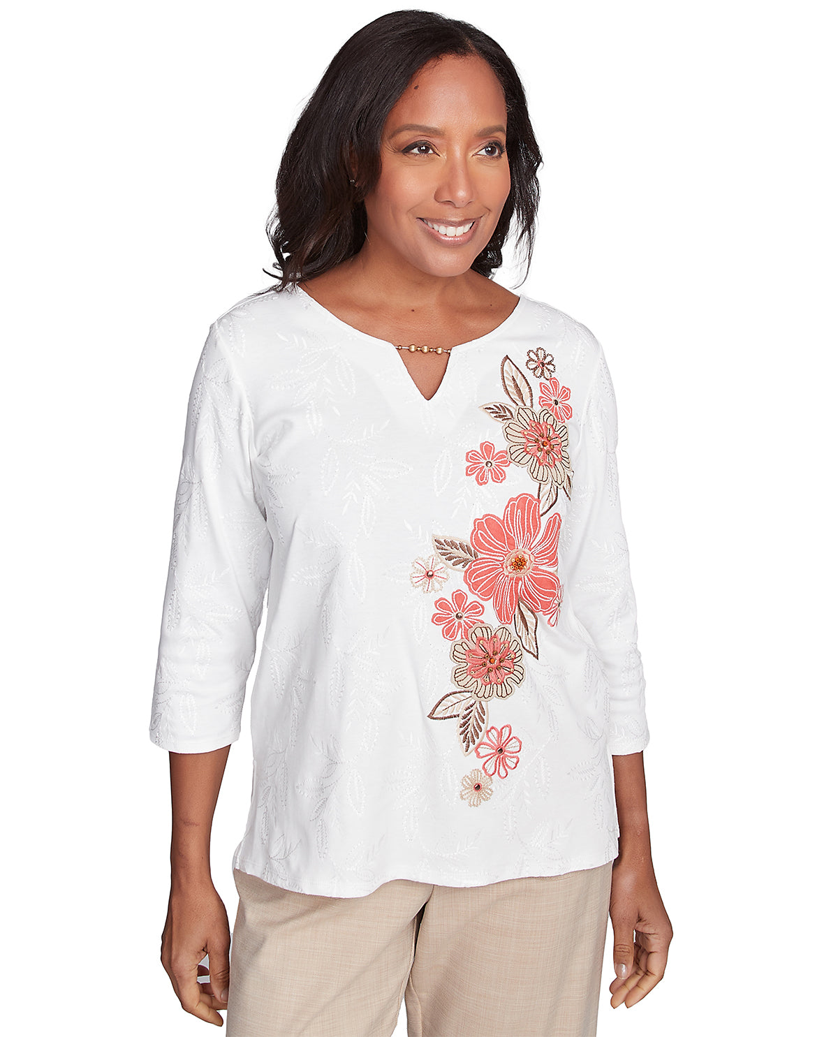 Alfred Dunner Missy Catalina Island Embroidered Flowers Top