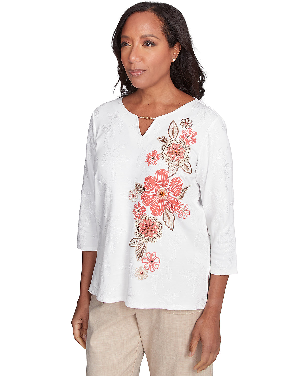 Alfred Dunner Missy Catalina Island Embroidered Flowers Top