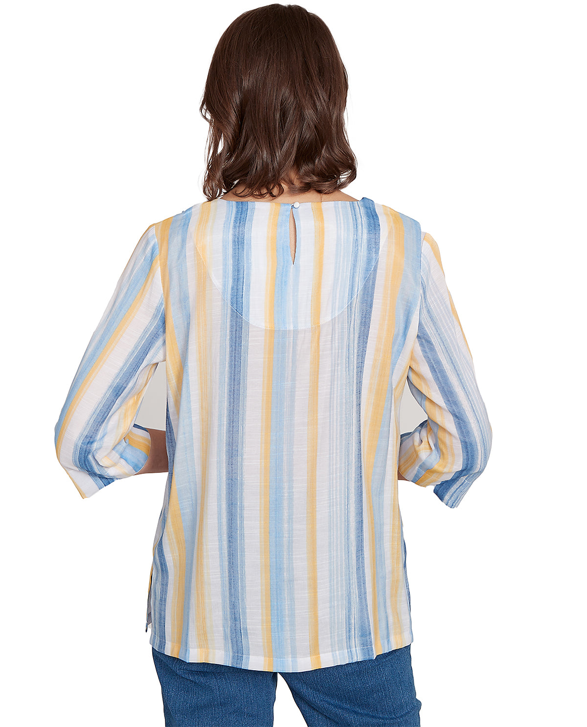 Alfred Dunner Missy Flower Power Striped Lace Neck Top