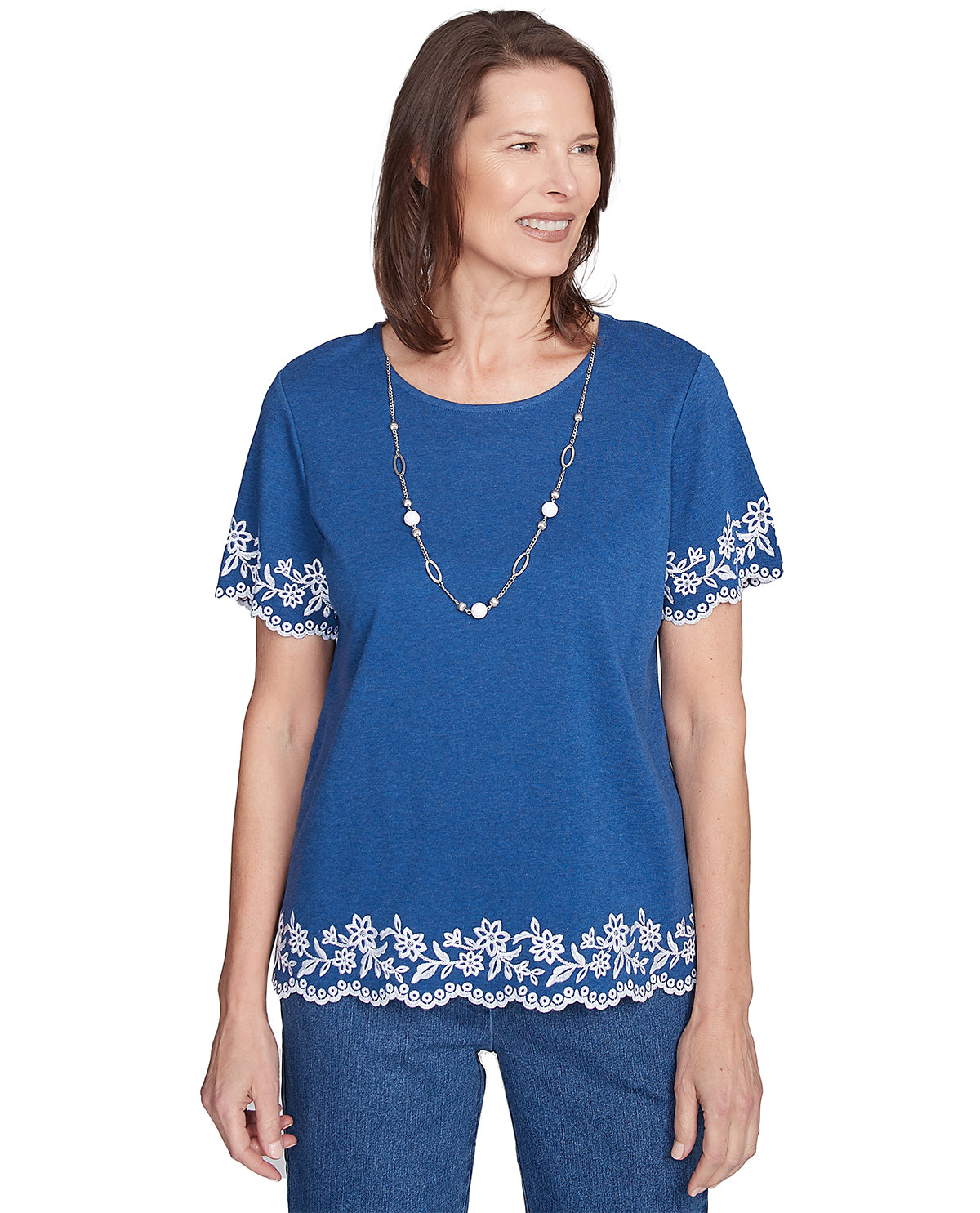 Alfred Dunner Missy Flower Power Embroidered Border Knit Top