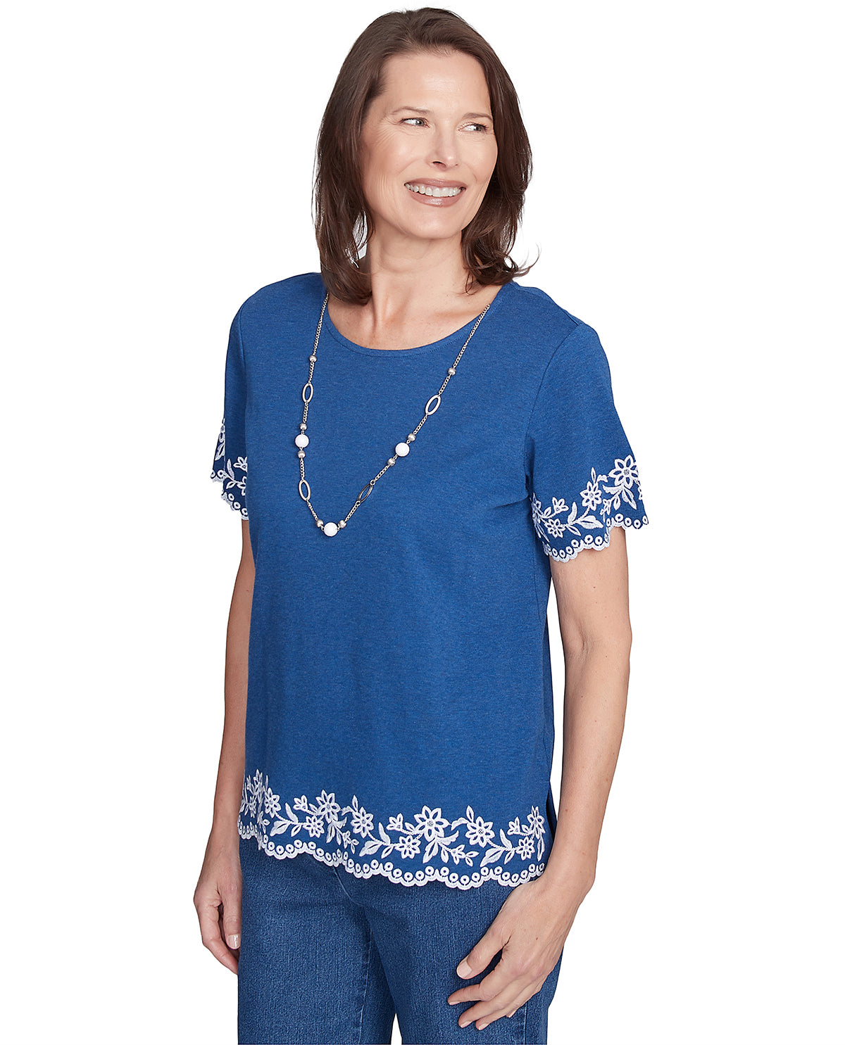 Alfred Dunner Missy Flower Power Embroidered Border Knit Top