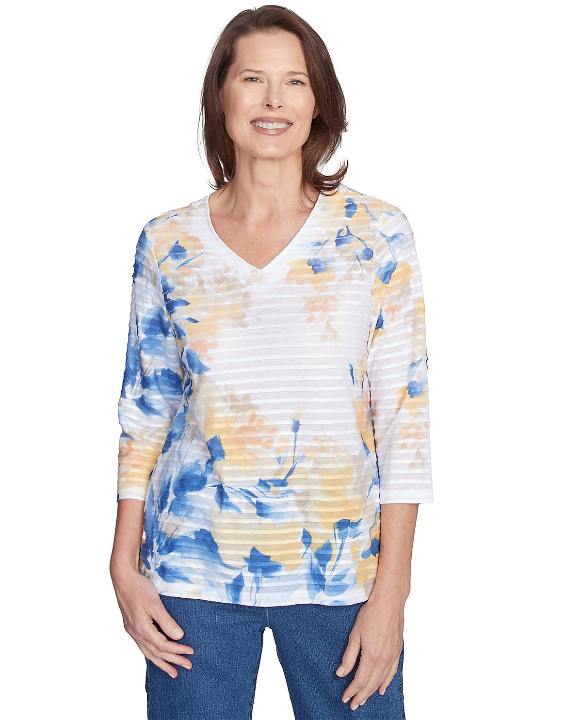Alfred Dunner Missy Flower Power Floral Texture Top