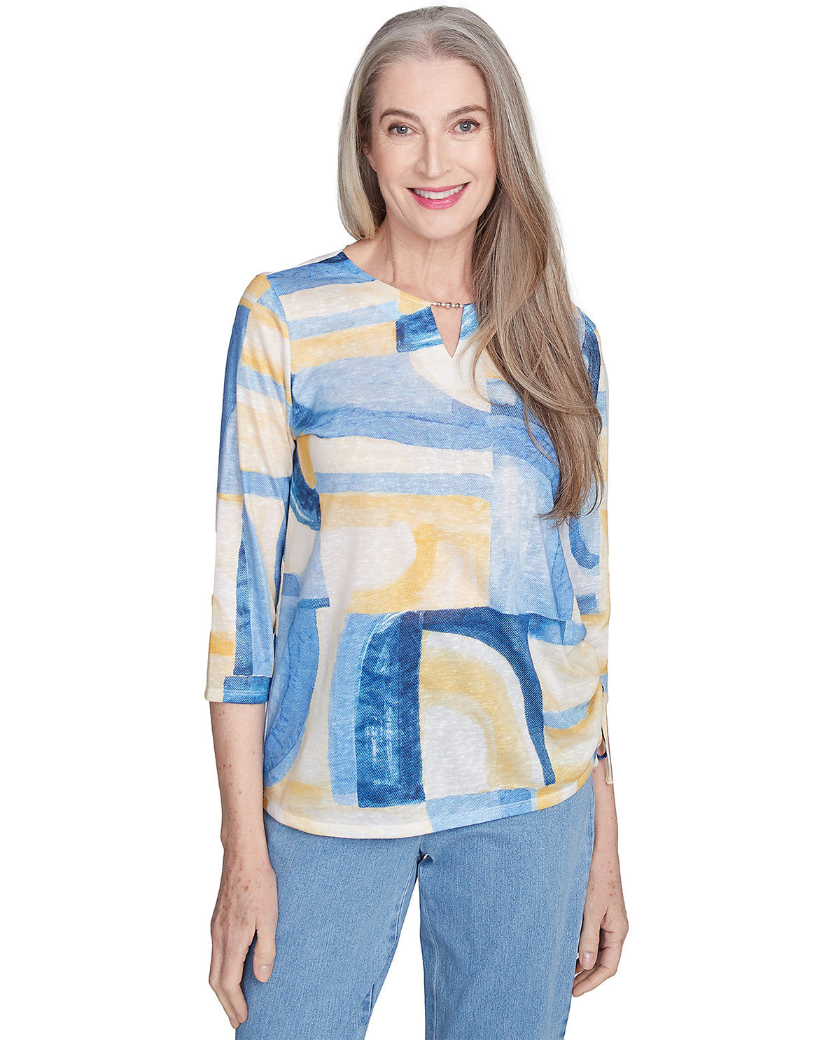 Alfred Dunner Missy Flower Power Watercolor Patchwork Top