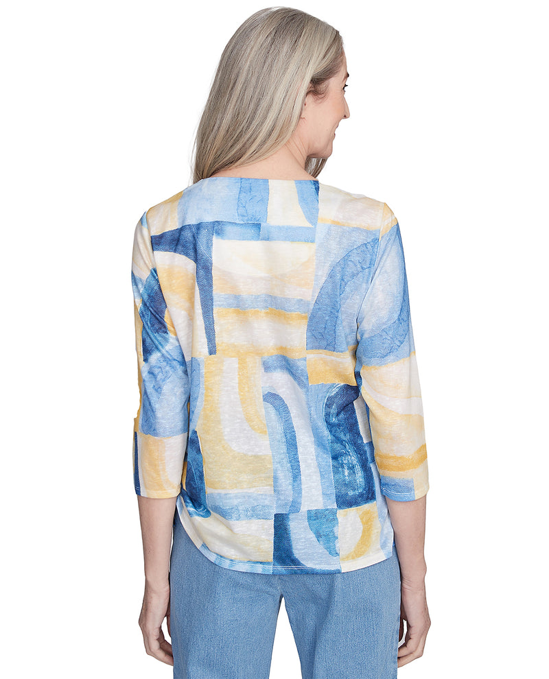 Alfred Dunner Missy Flower Power Watercolor Patchwork Top
