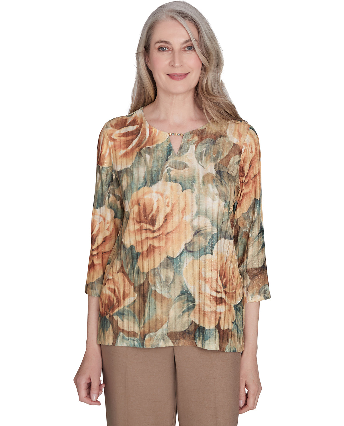 Alfred Dunner Emerald Isle Vintage Floral Knit Top
