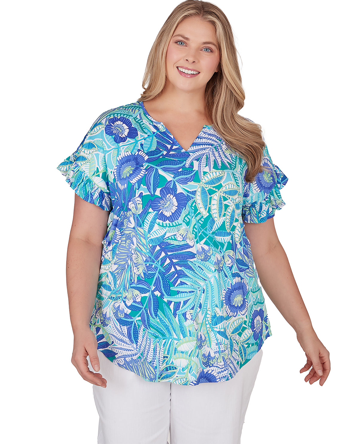 Ruby Road Plus Floral Print Short Sleeve Top