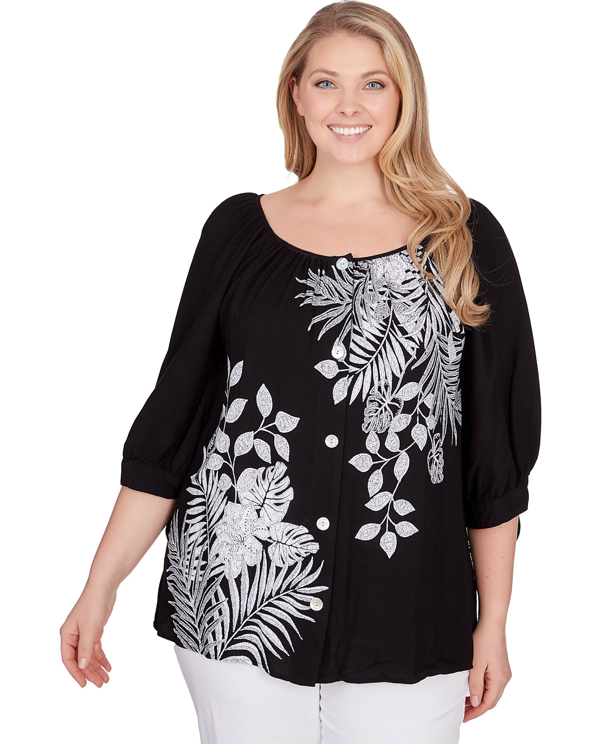 Ruby Road Plus Pattern Play Printed Crepe Tie Sleeve Top
