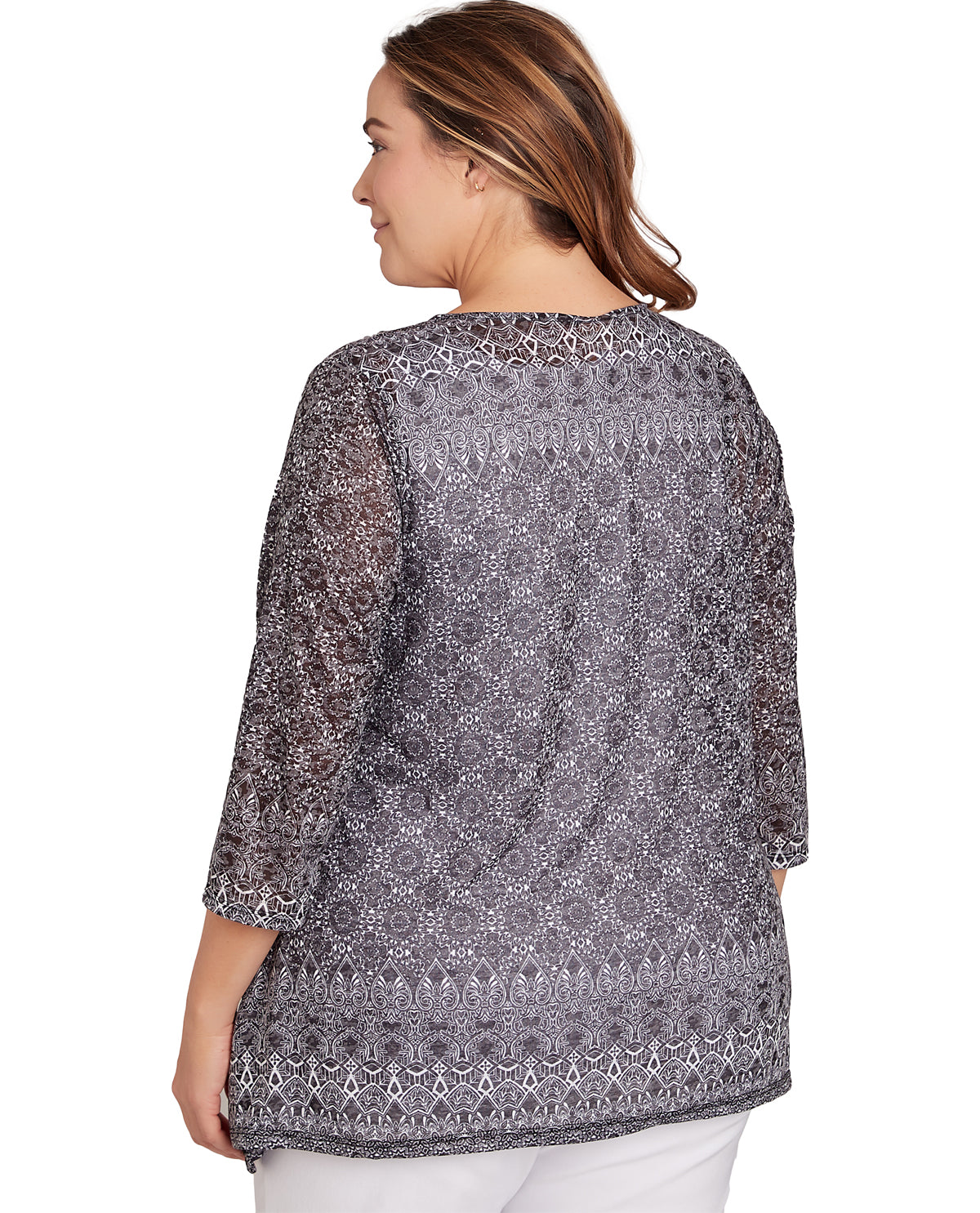Ruby Road Women's Pattern Play Burnout Printed Jersey Long Sleeve Top