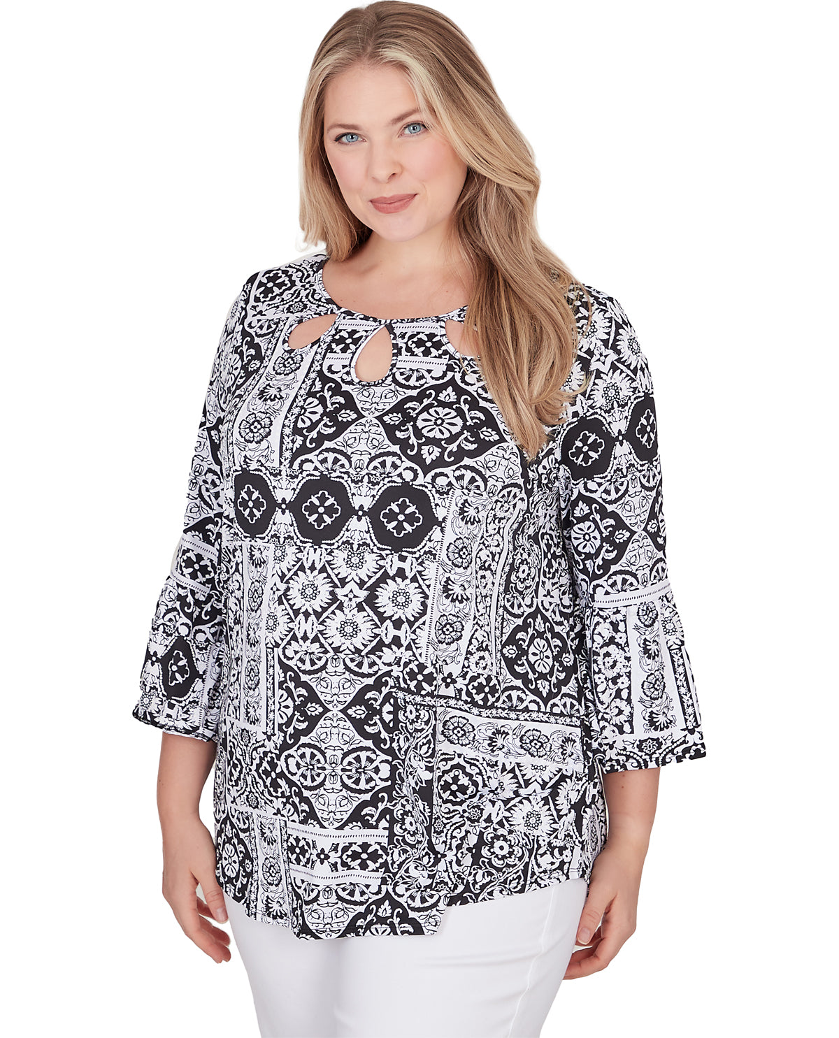 Ruby Road Women's Pattern Play Puff Print Knit Top