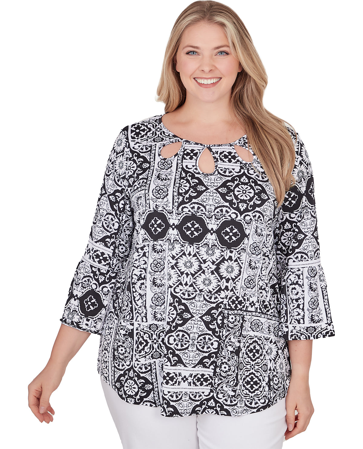 Ruby Road Women's Pattern Play Puff Print Knit Top