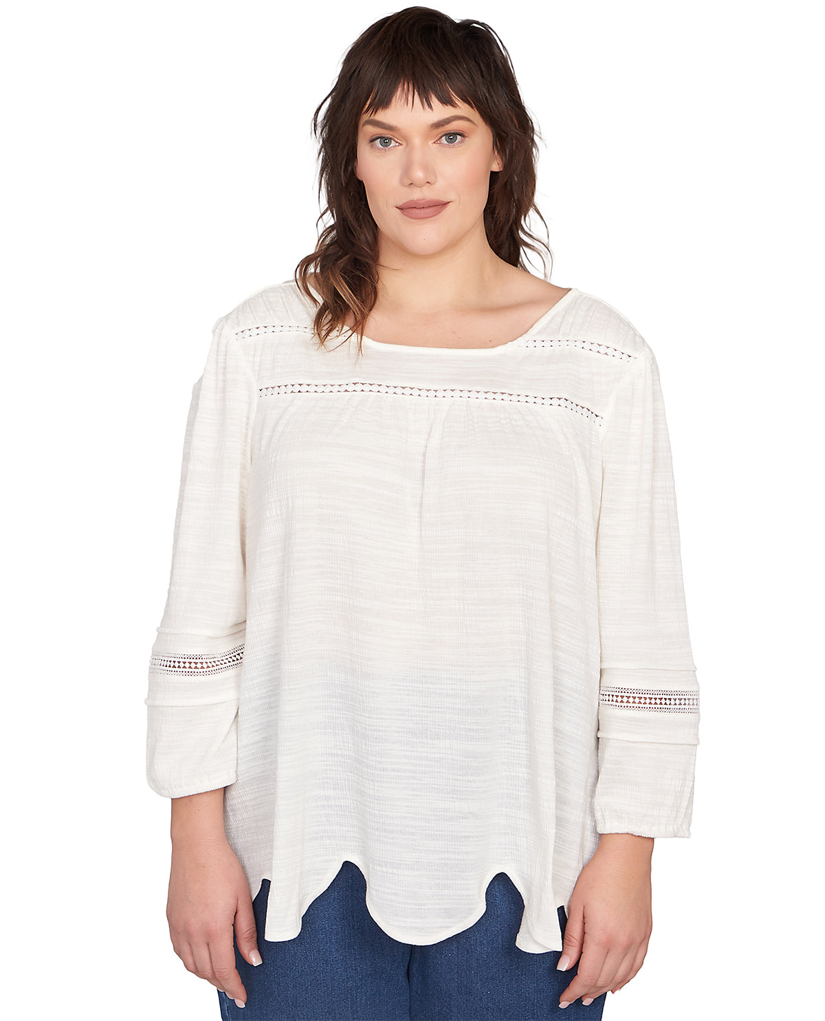 Ruby Road Womens Tropical Oasis Lace Trim Knit Top White