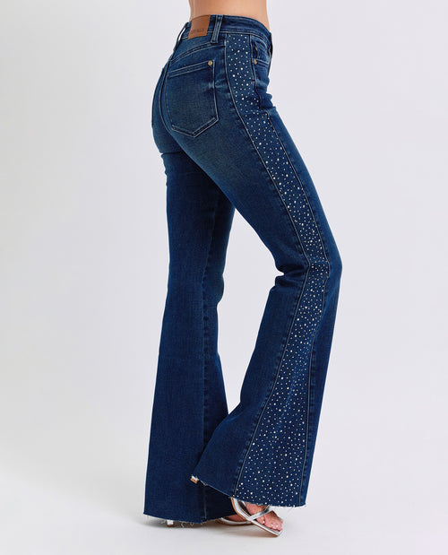 Judy Blue Mid Rise Rhinestone Side Panel Flare Jean