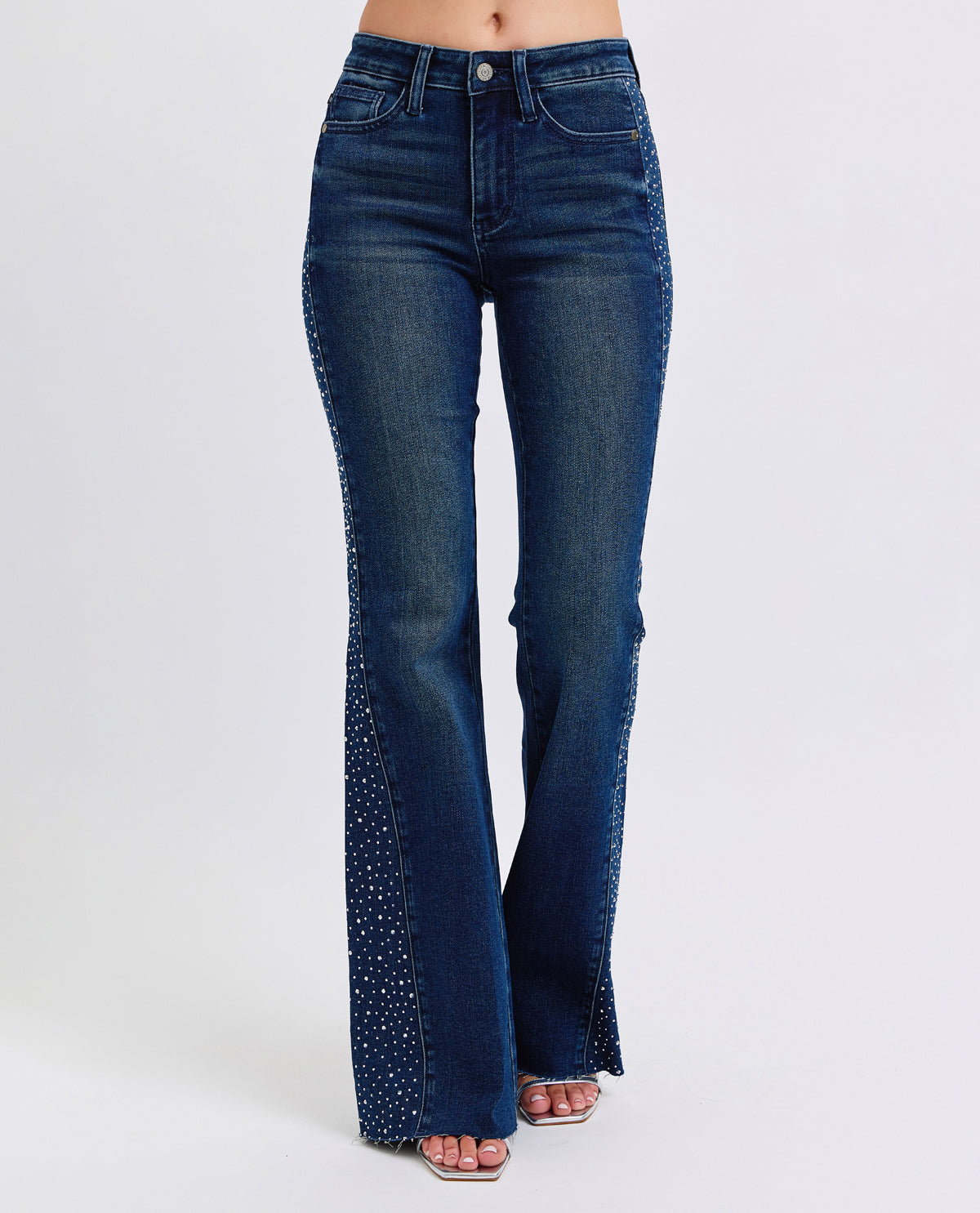 Judy Blue Mid Rise Rhinestone Side Panel Flare Jean