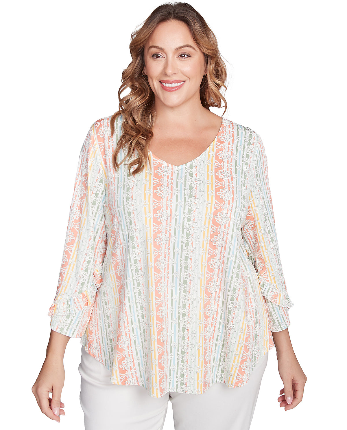 Ruby Road Women's Tropical Oasis Puff Knit Top Peach