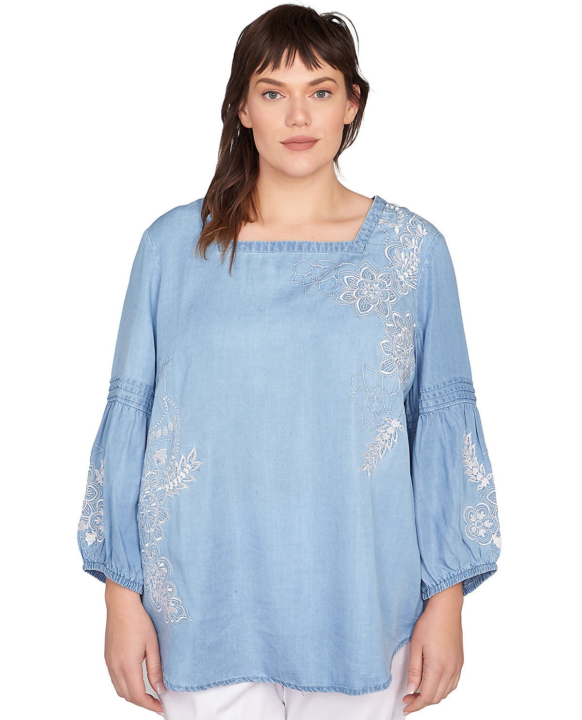 Ruby Road Tinted Tides Embroidered Woven Top Medium Blue