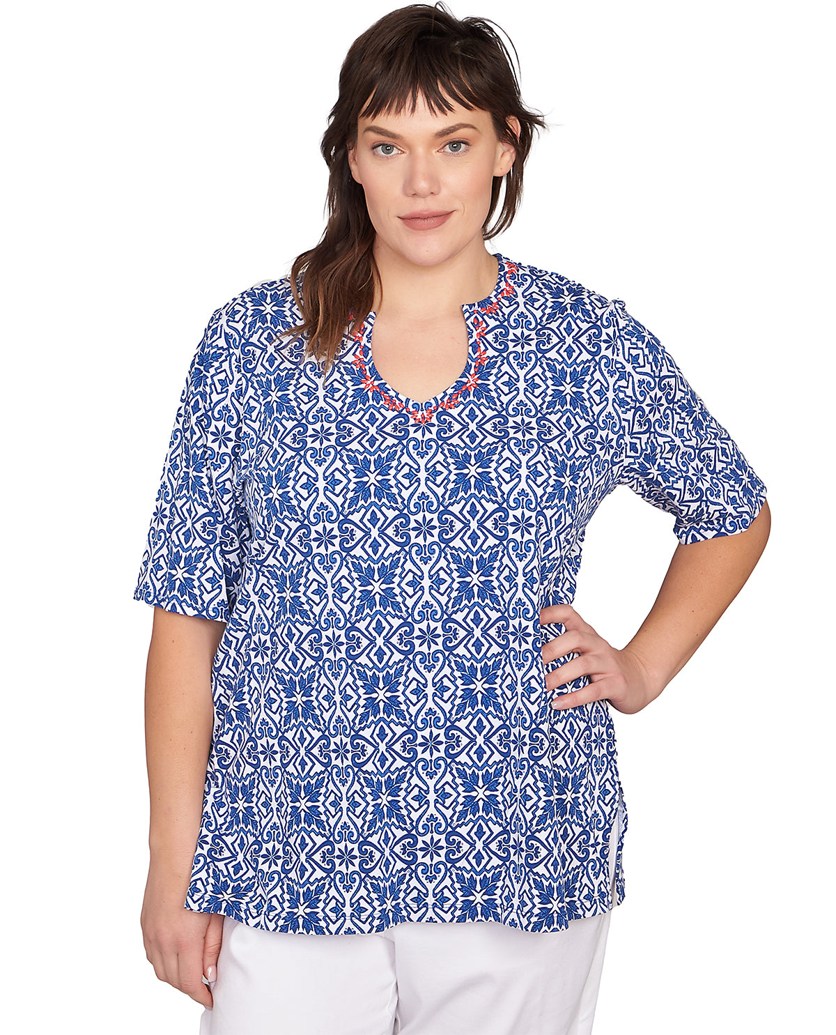Ruby Road Americana Chic Pacific Knit Top Blue