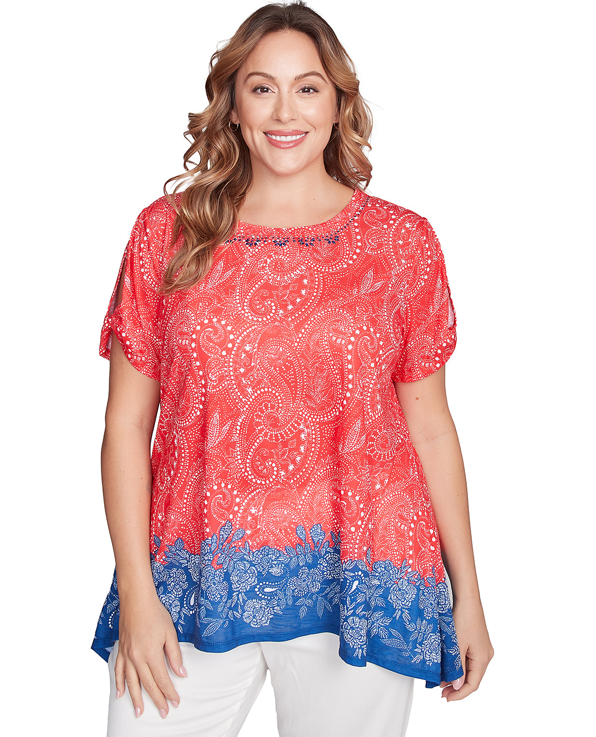 Ruby Road Americana Chic Paisley Knit Top Red