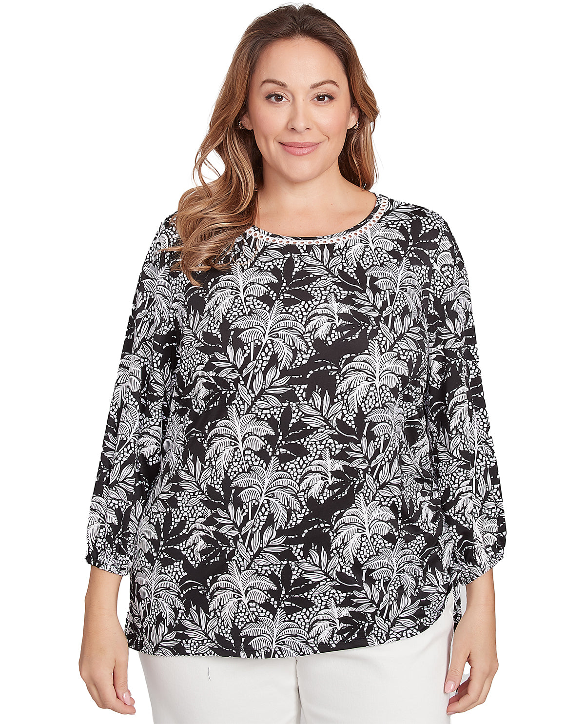 Ruby Road Bali Bliss 3/4 Sleeve Monotone Puff Top