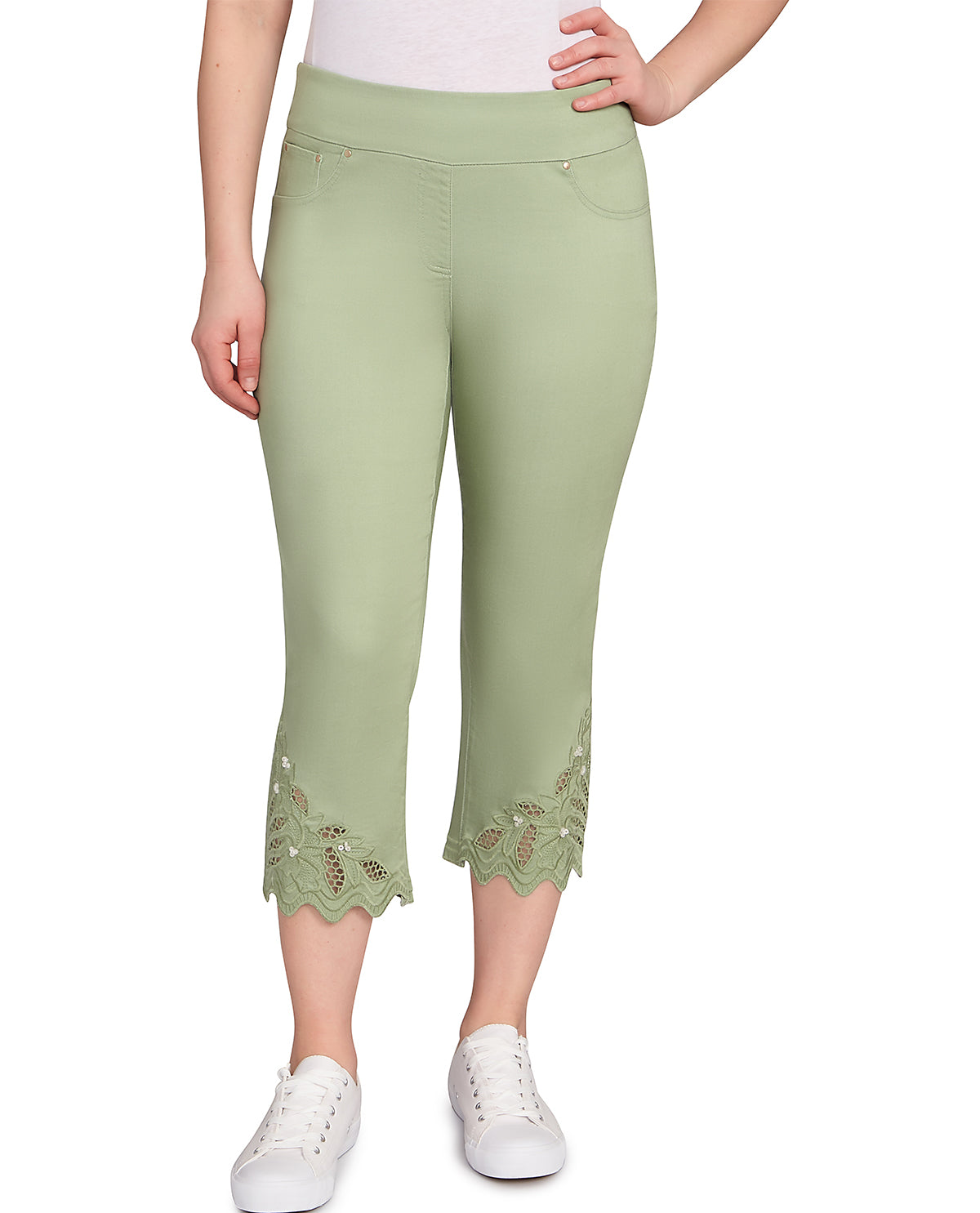 Ruby Road Petite Tropical Oasis Denim Capri Lt Olive