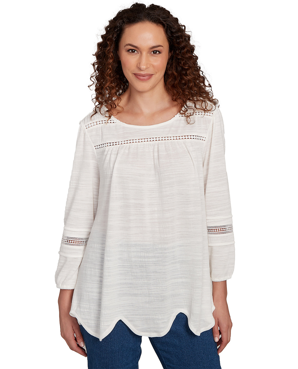 Ruby Road Petite Tropical Oasis Lace Trim Knit Top