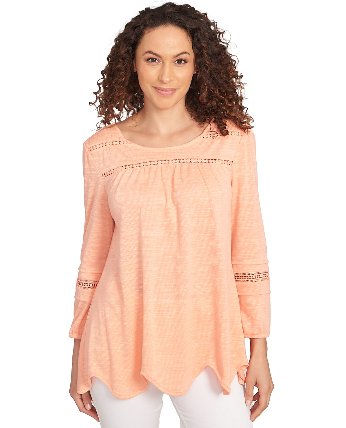Ruby Road Petite Tropical Oasis Lace Trim Knit Top