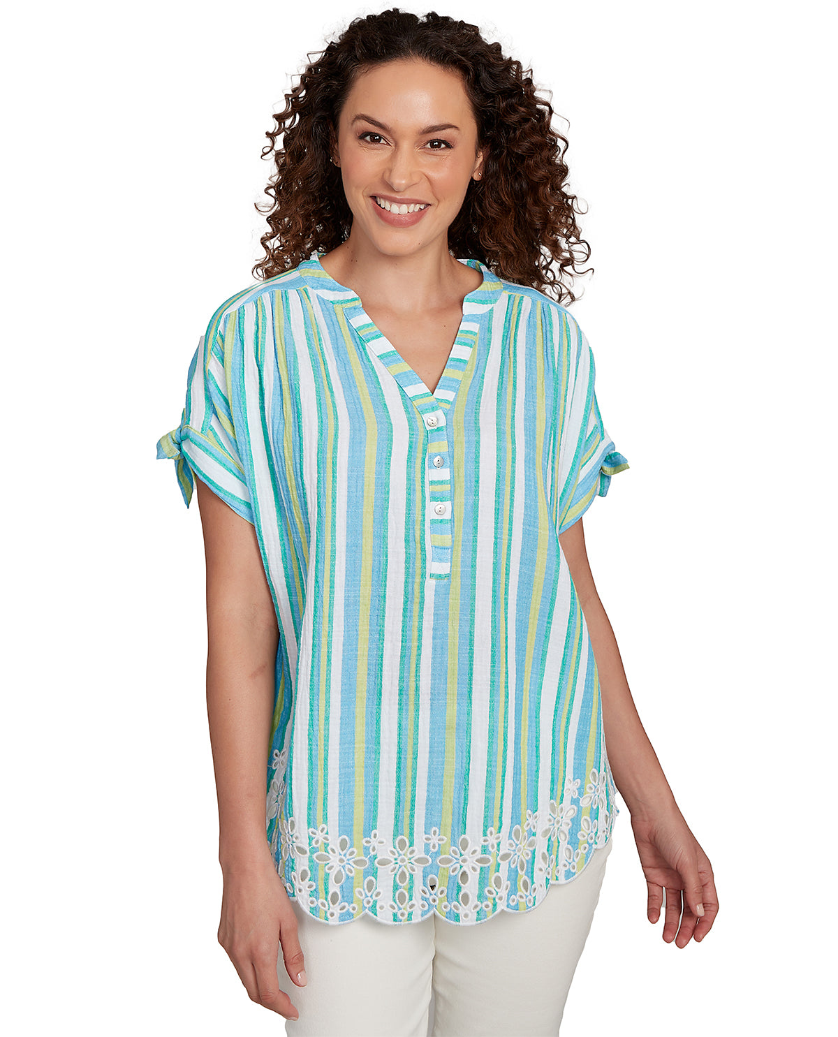Ruby Road Petite Paradise Cove Crinkle Woven Top