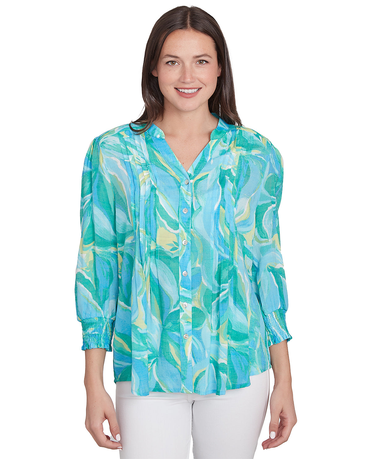 Ruby Road Petite Paradise Cove Foliage Woven Top
