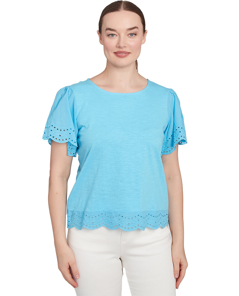 Ruby Road Petite Paradise Cove Embroidered Knit Top