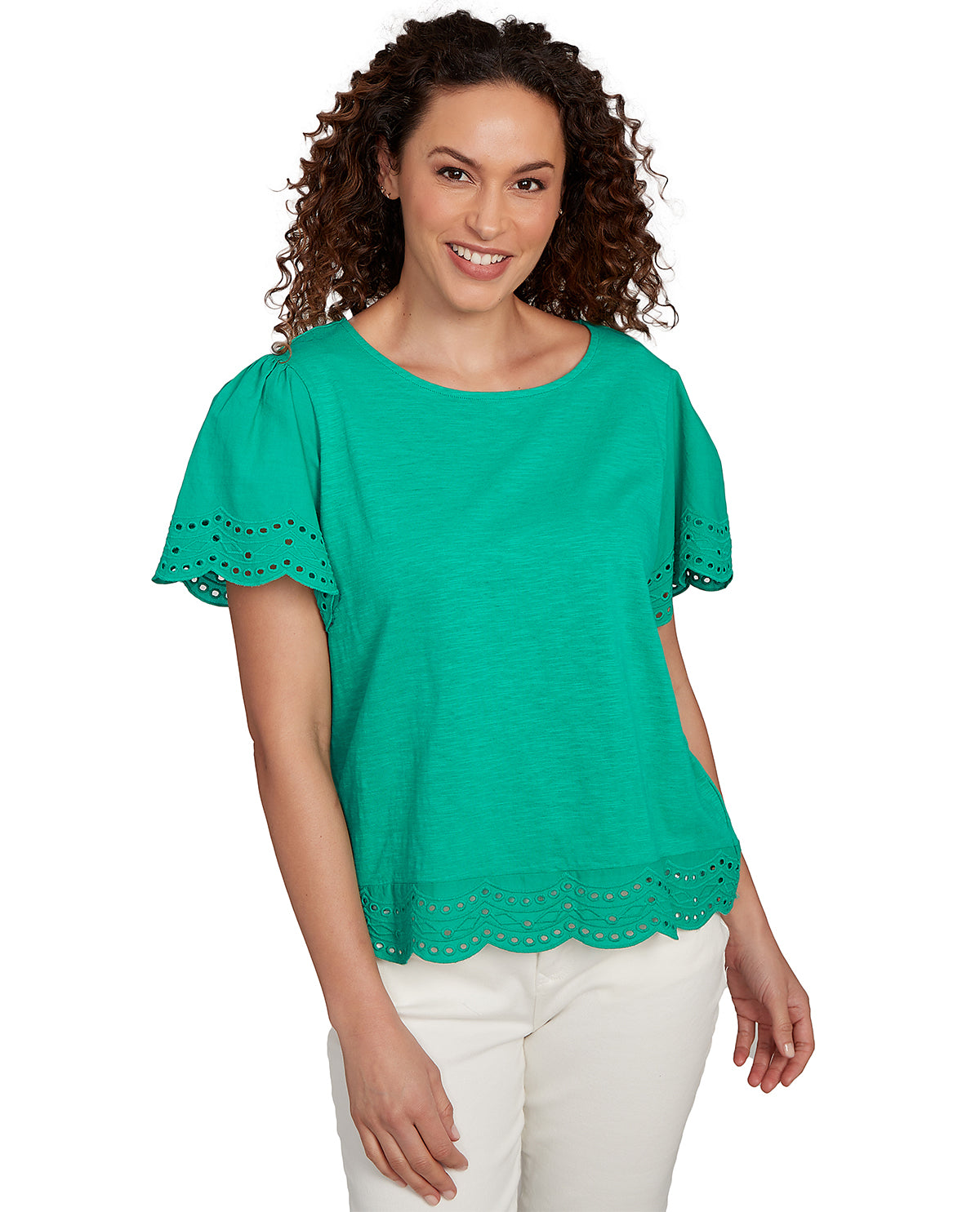 Ruby Road Petite Paradise Cove Embroidered Knit Top