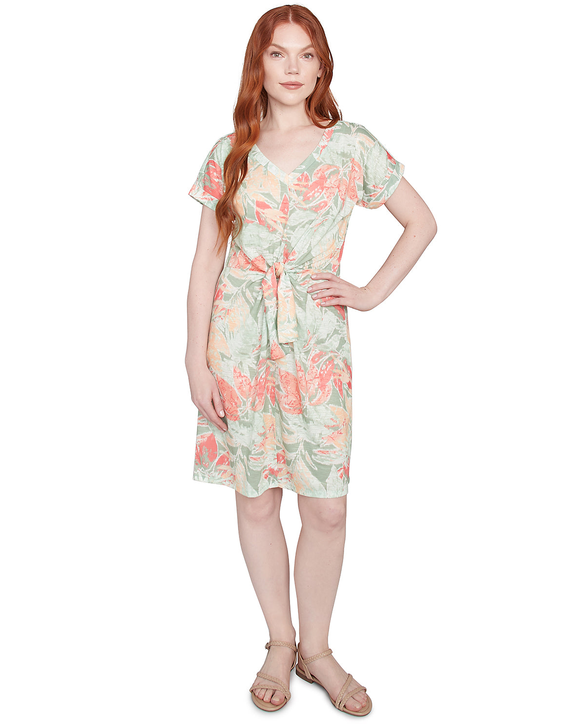 Ruby Road Petite Must Haves Batik Leaves Dress Lt Olive