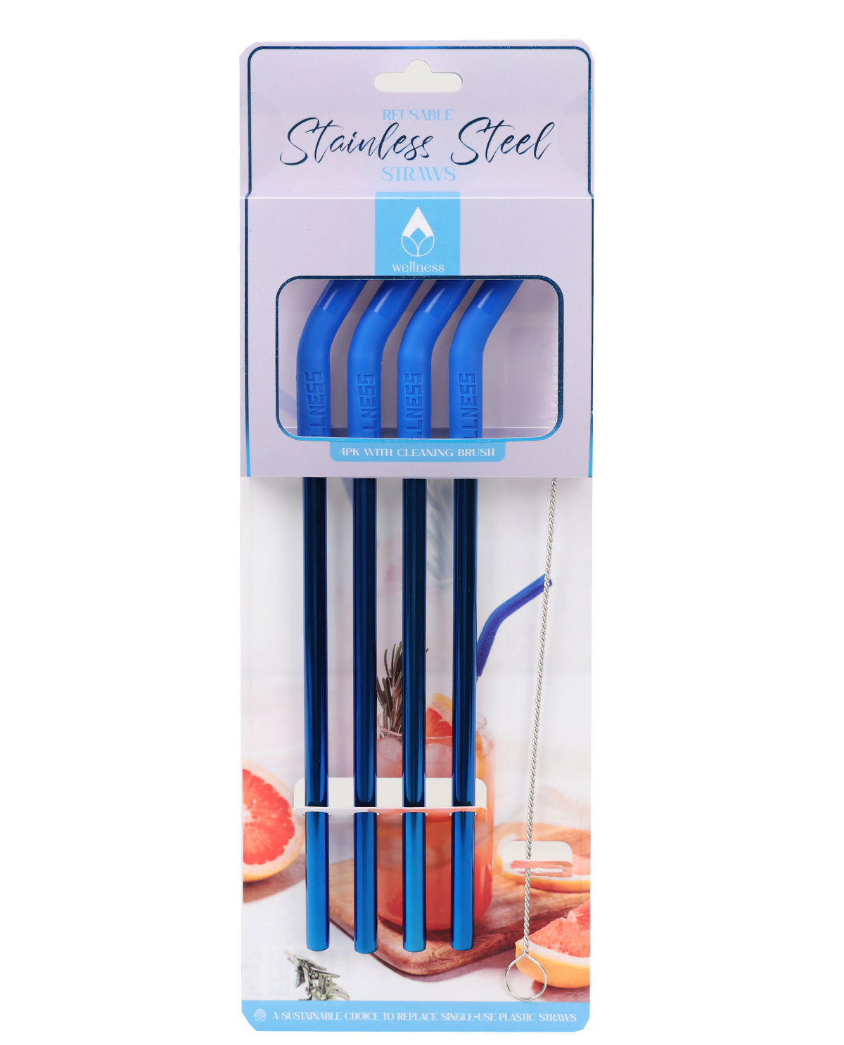 4pk Stainless Steel Straws With Brush - Dark Blue