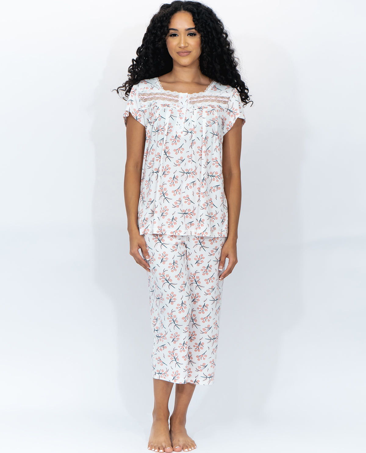 Body Touch Short Sleeve Floral Brushed Pajama Set